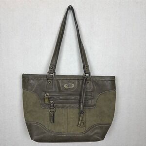 b.o.c. Born Concept Olive Green Brown Faux Leather Tote Shoulder Bag Purse